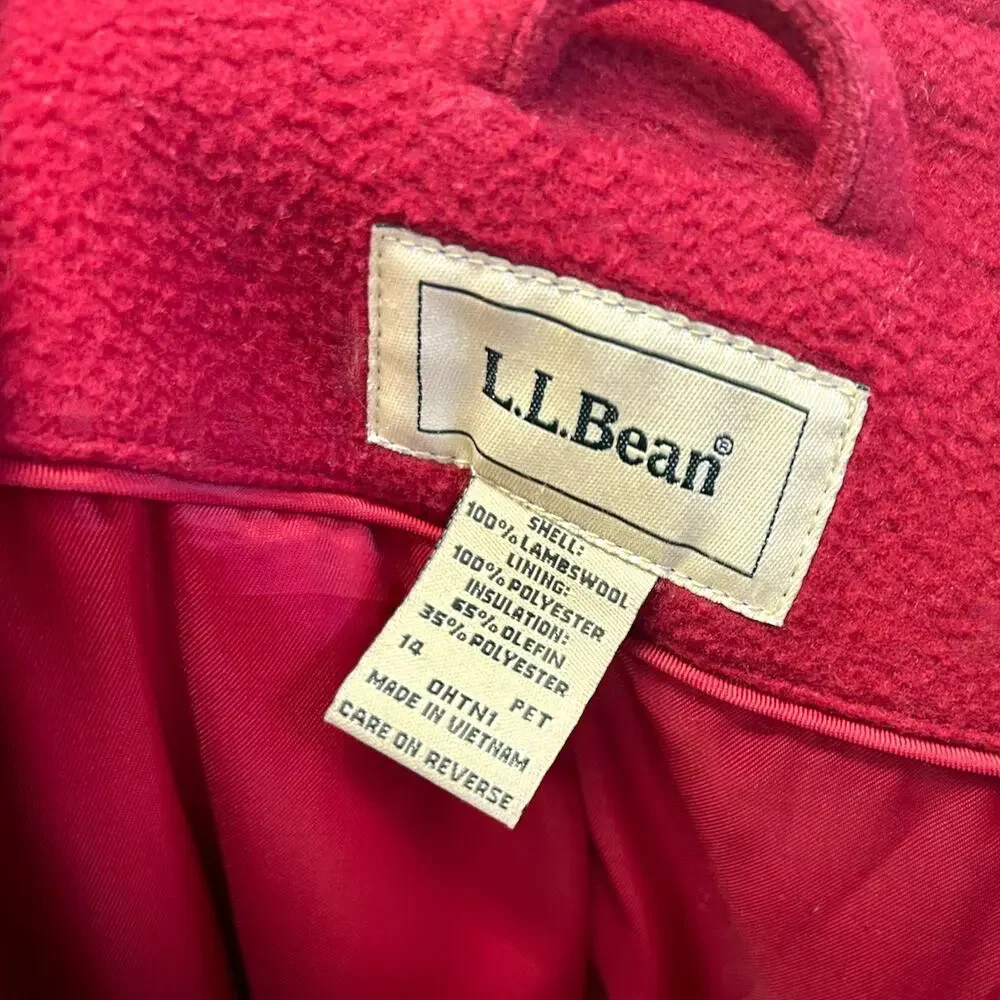 L.L. Bean 100% Lambswool Vintage Red Winter Coat 14 New England Quiet Luxury - Picture 7 of 10